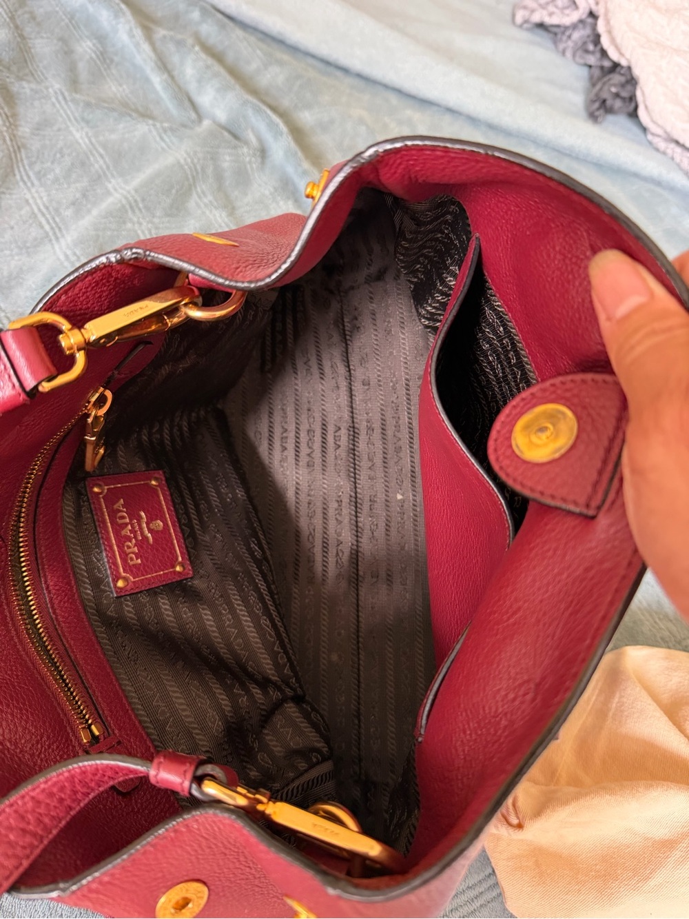 Prada Burgundy Leather Shoulder Tote with Gold Hardware - Picture 8 of 8